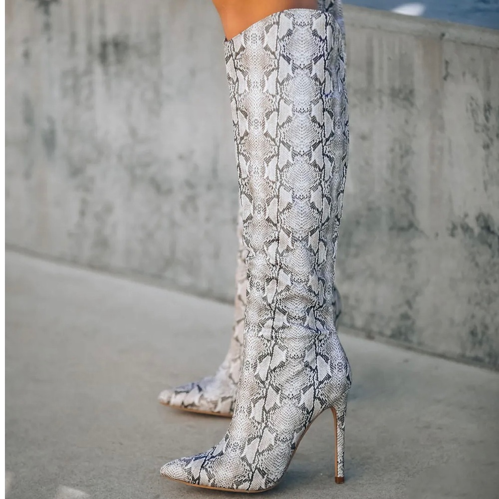 Vici Heeled Python Snake Boots | Taupe/Black | Si… - image 1